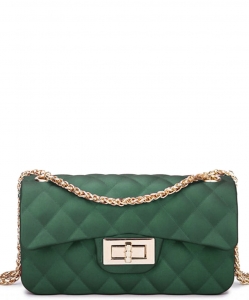 Quilt Embossed Jelly Small Classic Shoulder Bag HBG103578 GREEN